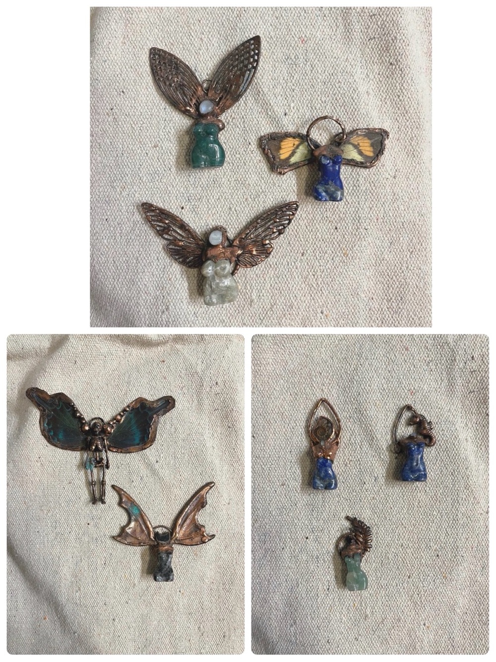 Handmade Fairy Stone Charms - Green, Blue, Yellow